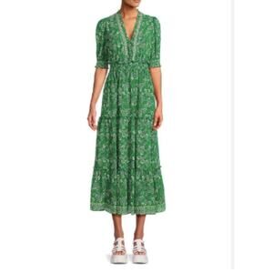 MAX STUDIO Floral Tiered Ruffle Green Maxi Dress | S